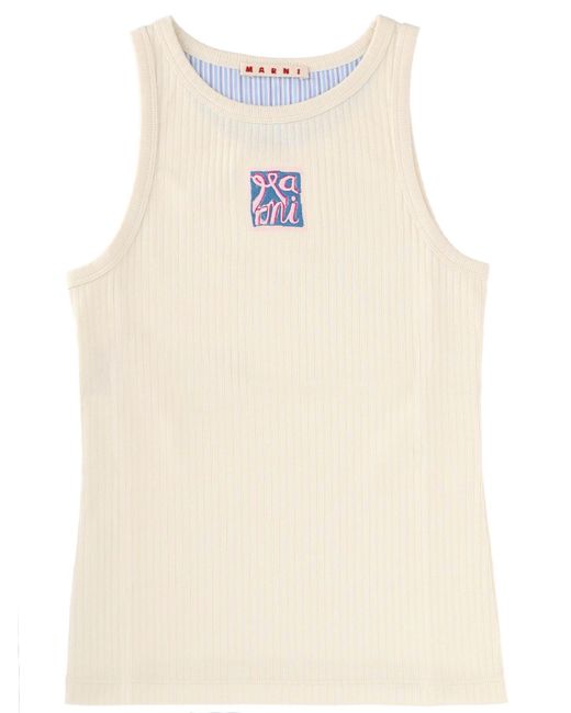 Marni Natural Tank Top With Logo