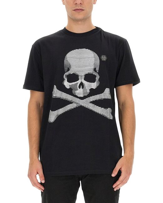 Philipp Plein Black Skull And Crossbones T-Shirt for men