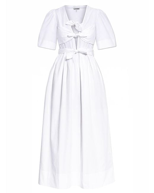 Ganni White Solid V Neck Maxi Dress
