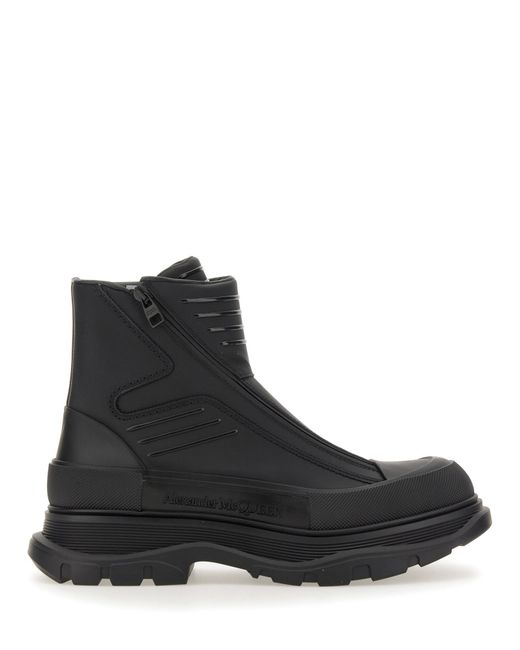 McQueen Black Sleek Rubberized Ankle Boots For for men