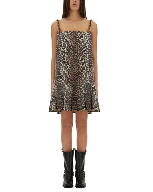 Ganni Brown Dress With Animal Pattern