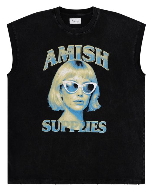 AMISH Black Top Con Stampa for men