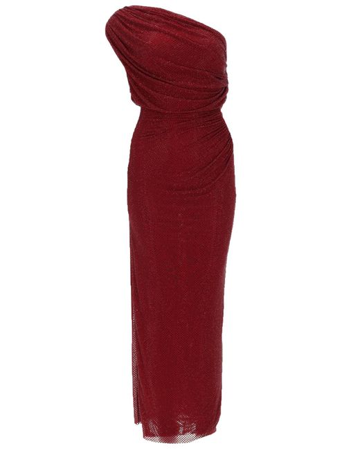 Self-Portrait Red Midi Dress With Rhinestones