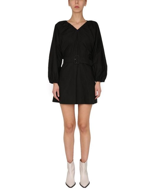 Patou Black Solid V Neck Mini Dress