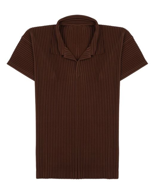 Homme Plissé Issey Miyake Brown Pleated Polyester Polo Shirt, Made for men