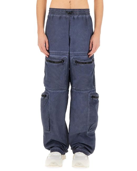 DIESEL Blue Relaxed Fit Pants With Zippered Pockets for men