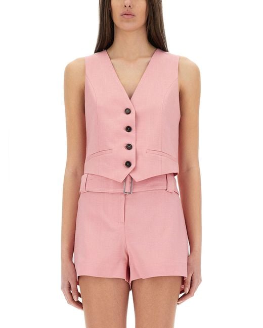 MSGM Pink Solid V Neck Top