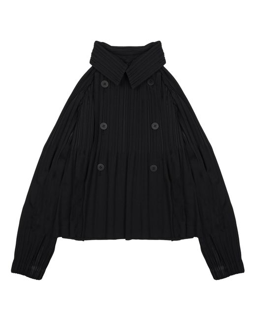Pleats Please Issey Miyake Black Cappotto Doppiopetto Plissettato