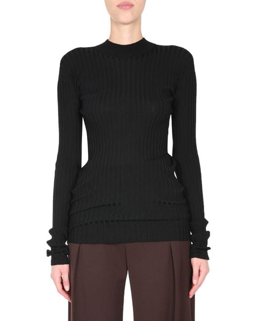 Bottega Veneta Black High-neck Ribbed Wool Sweater
