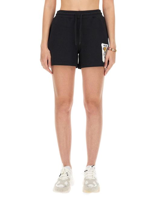 Moschino Black Cotton Sweatshirt Shorts With Playful Graphic