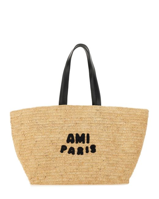 Borsa Tote Con Logo di AMI in Natural