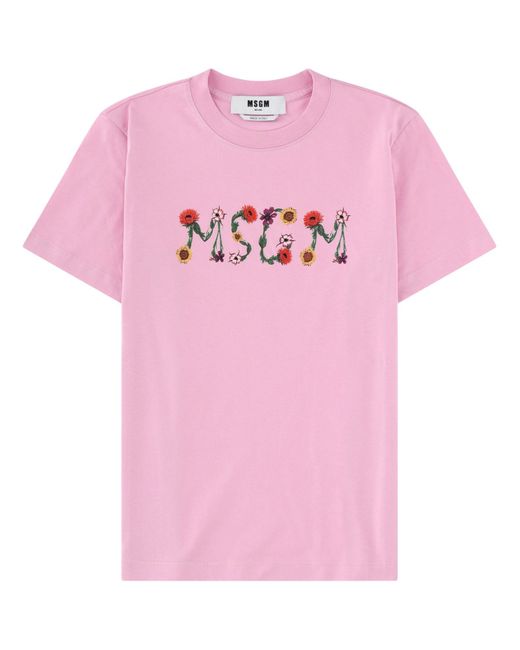 MSGM Pink Graphic Crew Neck T-Shirt