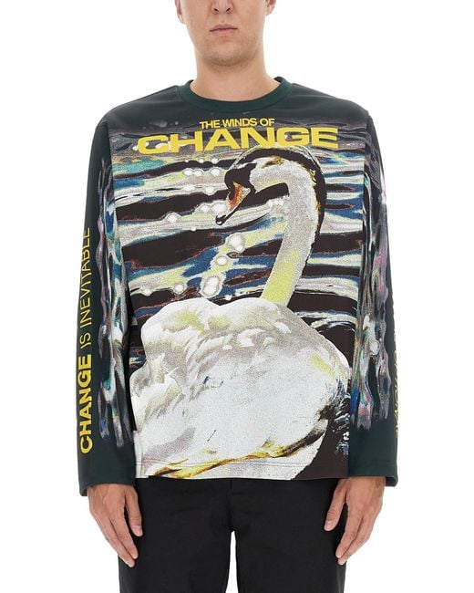 Burberry Black Swan-Print Long-Sleeved T-Shirt for men