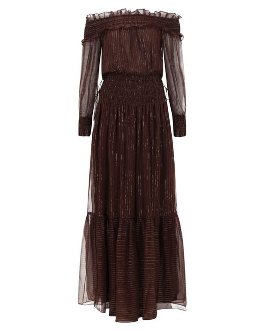 Self-Portrait Brown Striped Long Sleeve Dress
