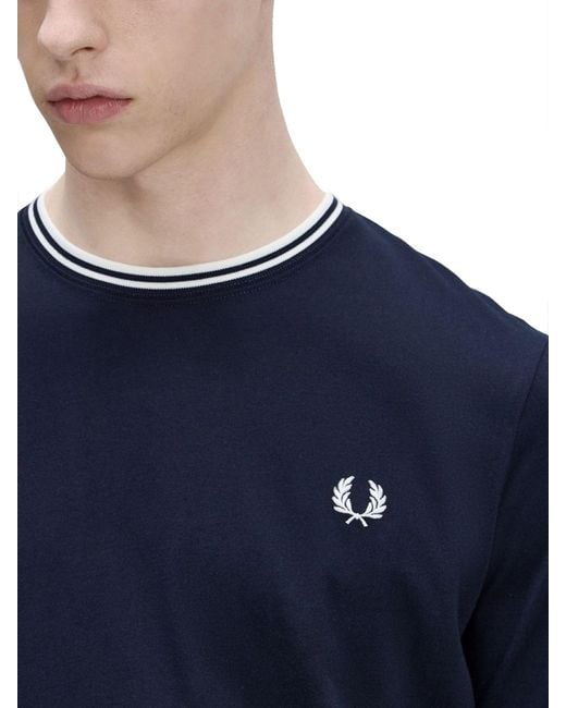 T-Shirt Con Doppia Riga di Fred Perry in Blue da Uomo