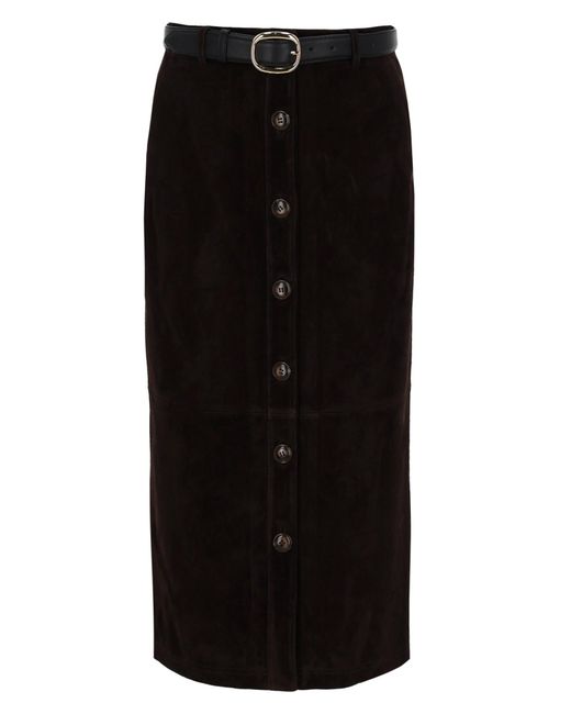 Self-Portrait Black Suede Midi Skirt