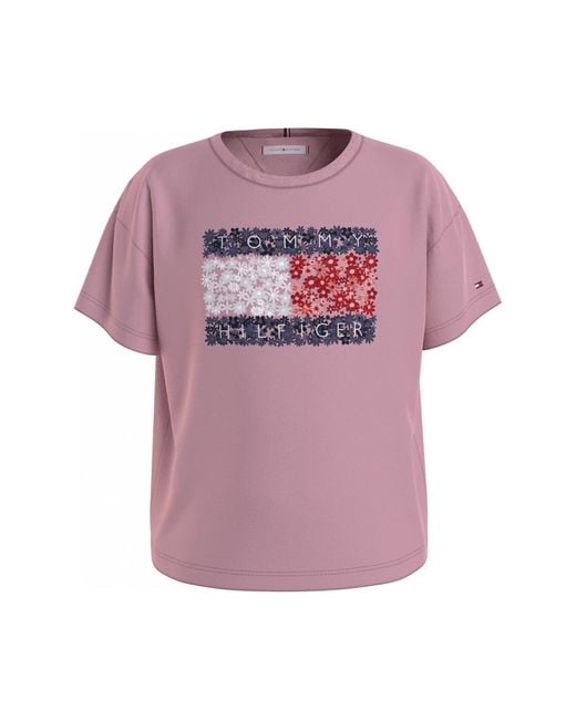Tommy Hilfiger Pink Flower Flag Tee's/S