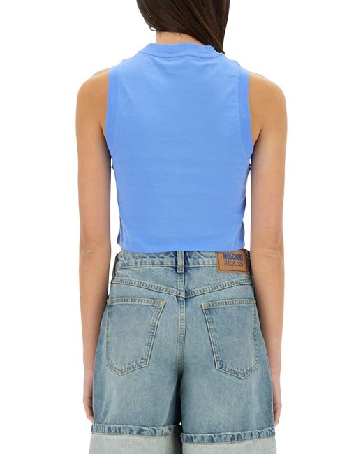 Top Cropped Con Logo di Moschino in Blue