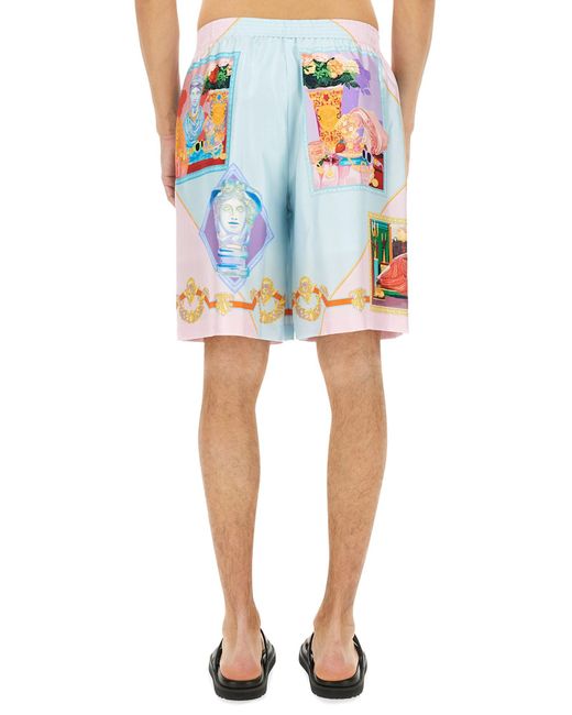SHORTS TWILL SETA GALLERY PRINT di Versace in Blue da Uomo