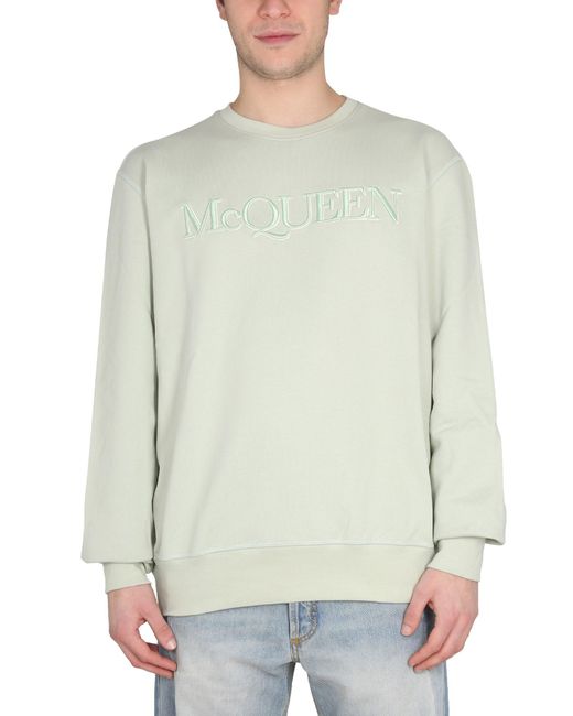 McQueen White Sweatshirt With Logo Embroidery for men