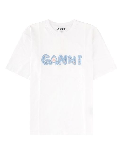 Ganni White T-Shirt Con Logo