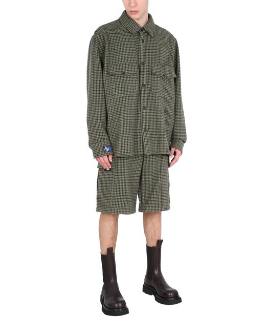 CAMICIA PIED DE POULE IN LANA CON LOGO di MSGM in Green da Uomo