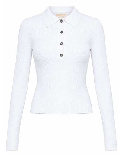 MICHAEL Michael Kors White Long-Sleeved Polo Shirt