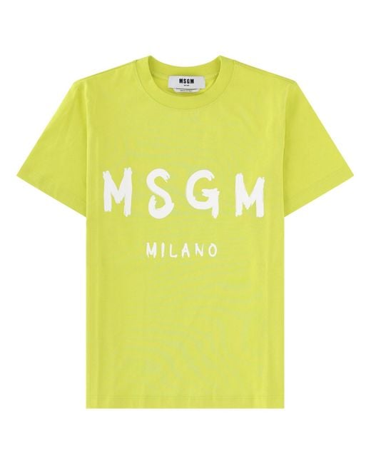 MSGM Yellow Logo Crew Neck T-Shirt