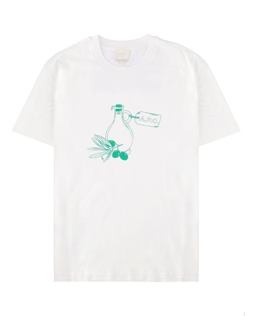 A.P.C. White Graphic Crew Neck T-Shirt for men
