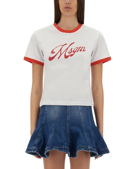 MSGM White Logo Crew Neck T-Shirt