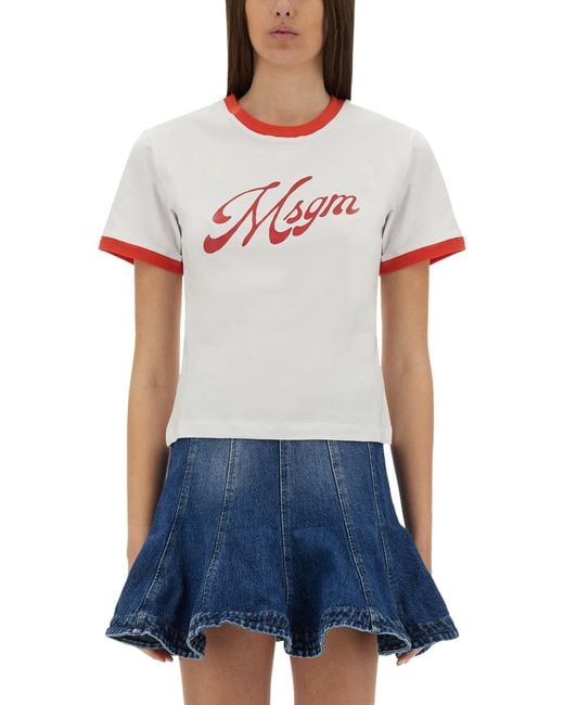 MSGM White Logo Crew Neck T-Shirt