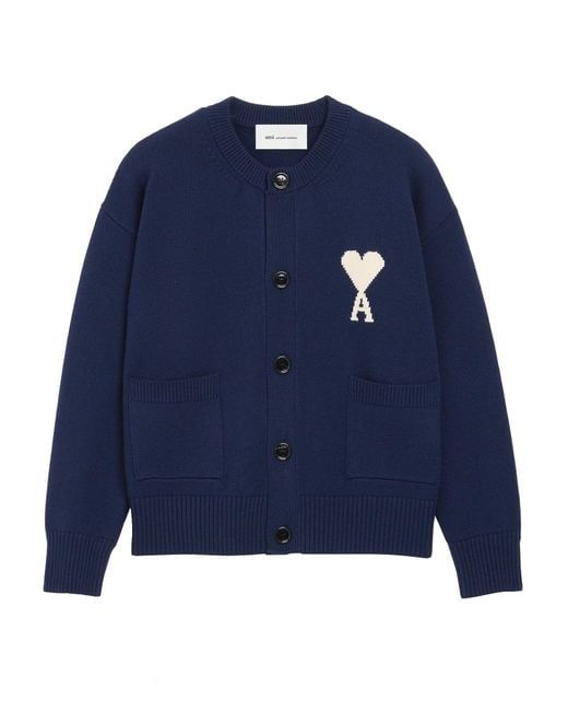 AMI Blue Cardigan With Logo