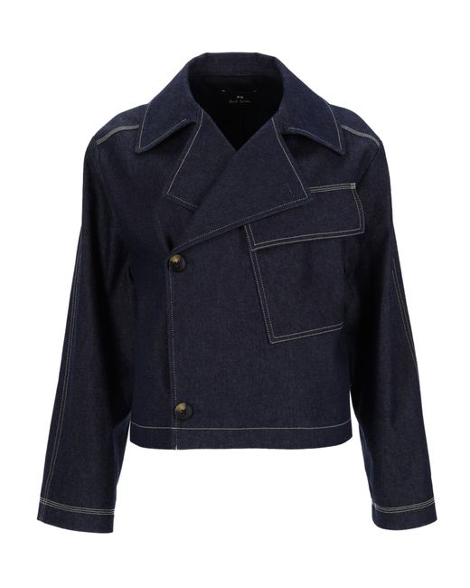 Paul Smith Blue Denim Solid Shirt Collar Jacket
