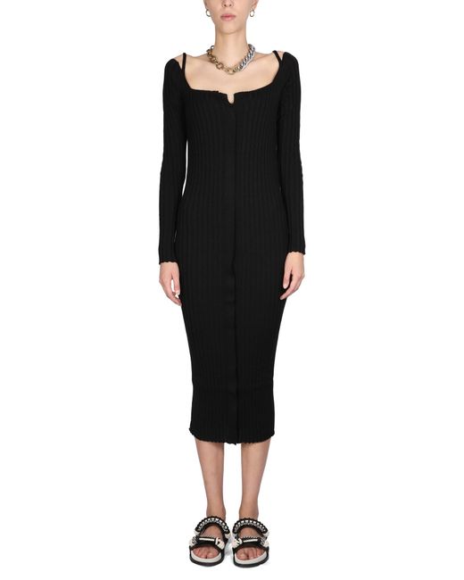 Philosophy Di Lorenzo Serafini Black Ribbed Knit Midi Dress