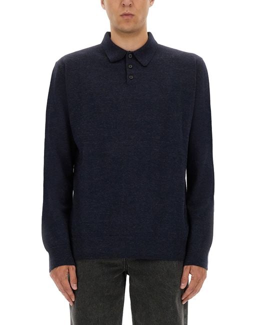Maison Margiela Blue Buttoned Collar Wool Polo for men