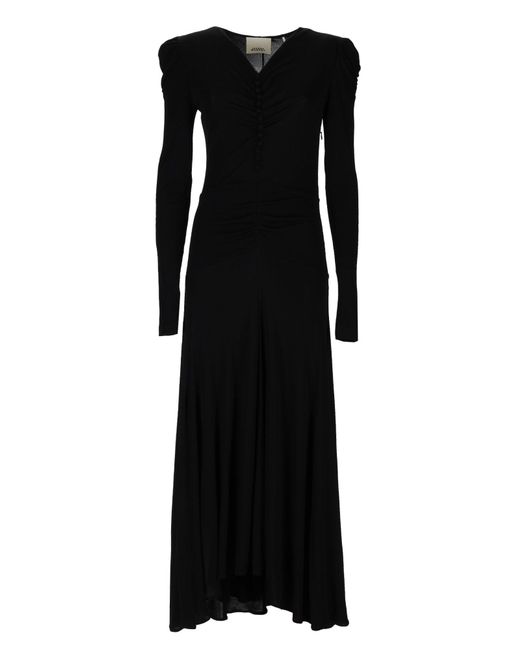 Isabel Marant Black Solid V Neck Maxi Dress