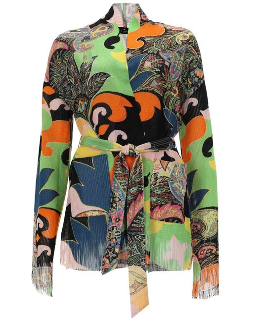 Etro Green Paisley Shawl Neck Cardigan