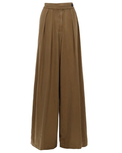 Dries Van Noten Natural Wide Leg Trousers With Pique Detail