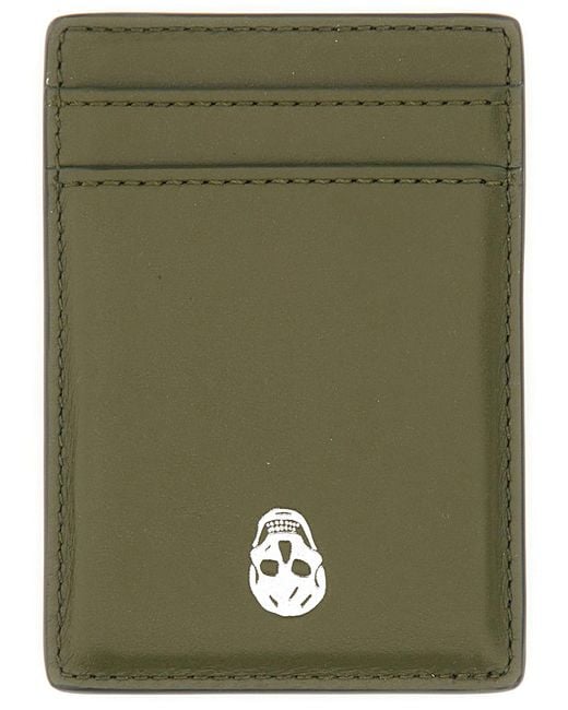 Alexander McQueen Green Magnetic Card Holder "Skull" for men