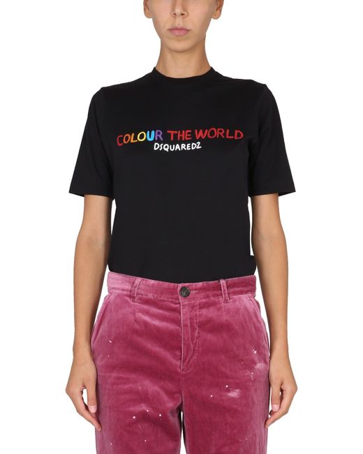 DSquared² Black T-Shirt With Colorful Logo Print