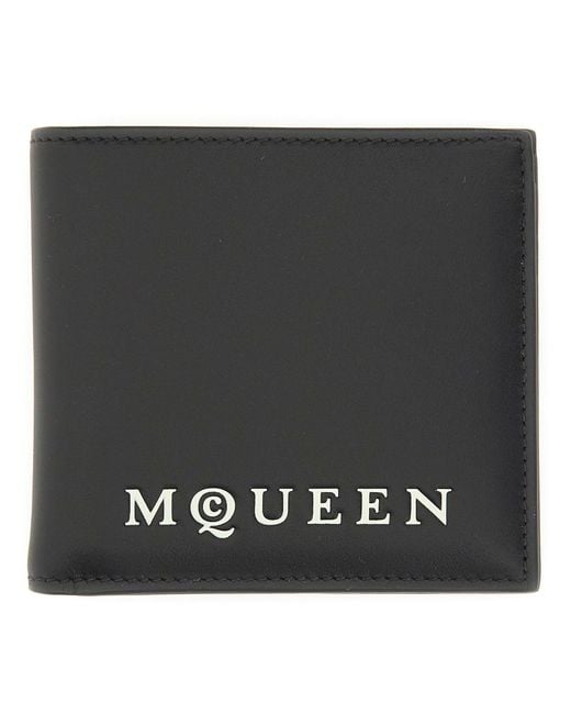 McQueen Black Bifold Wallet With Logo for men