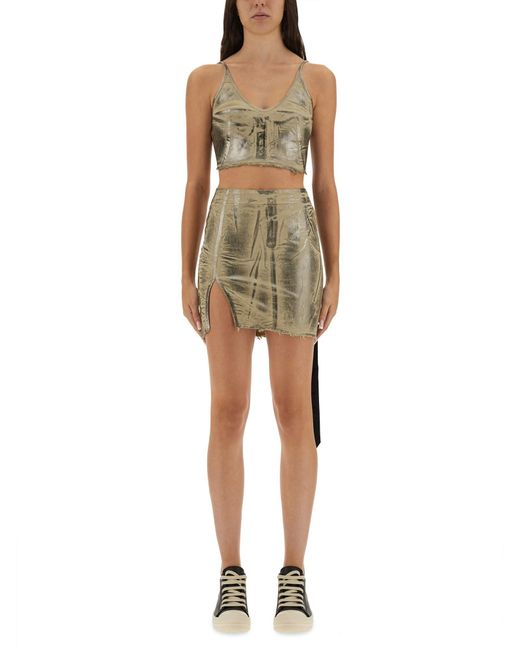 Rick Owens Natural Cropped Fitted Top With Subtle Sheen