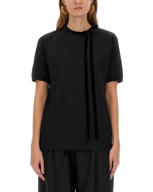 Nina Ricci Black T-Shirt With Ribbon And Bow