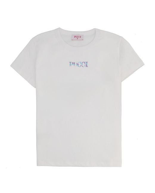 Emilio Pucci White T-Shirt Con Logo E Stampa Sul Retro
