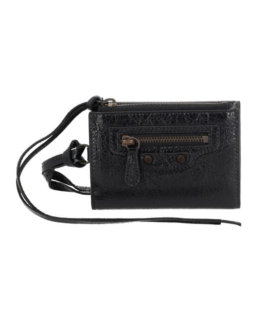 Balenciaga Black Portafoglio Trifold Con Tracolla "Le City" for men