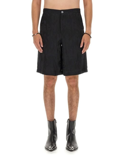 McQueen Black Logo Patterned Satin Shorts for men