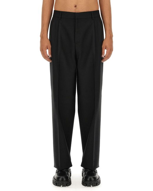 Versace Black Wide Leg Virgin Wool Pants for men