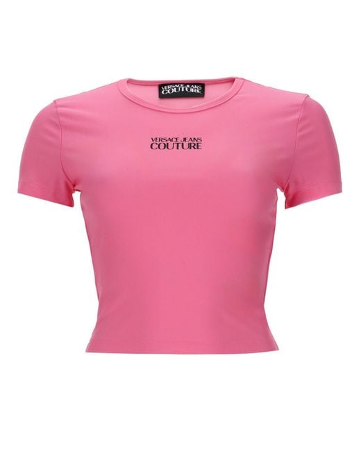 Versace Jeans Couture Pink T-Shirt Crop Con Logo
