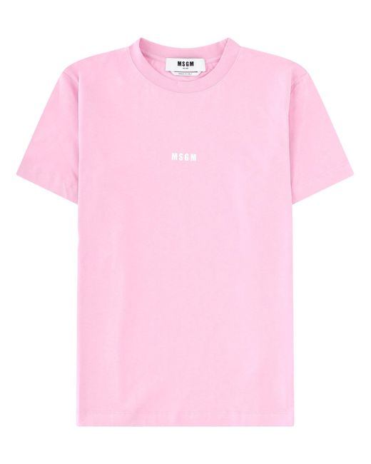 MSGM Pink Logo Crew Neck T-Shirt