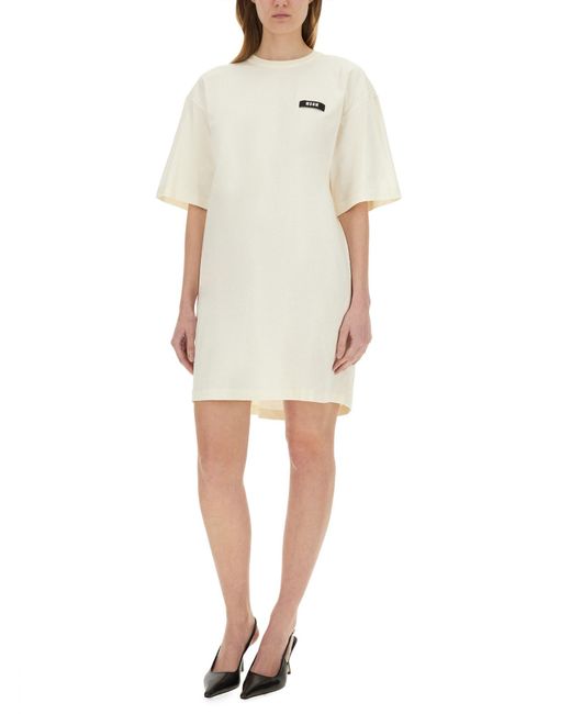 Abito Corto Con Logo di MSGM in Natural